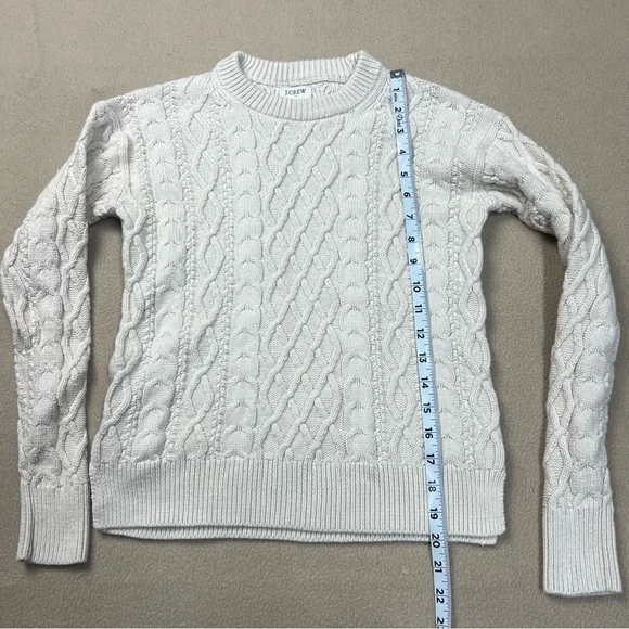 J Crew Sweater Womens XXS Beige Cable Knit Crewneck Cotton BT229 Holiday 2023 - Picture 2 of 7